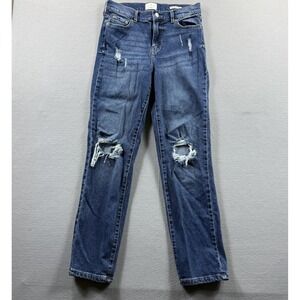 True Craft High Rise Straight Jeans Womens 8 Blue Distressed Stretch 29x30